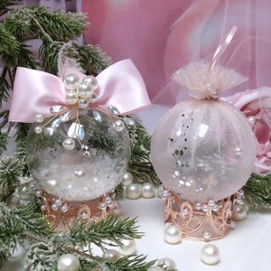 Shabby Chic Christmas Ornaments: Blush Pink Victorian Baubles, Set of Two