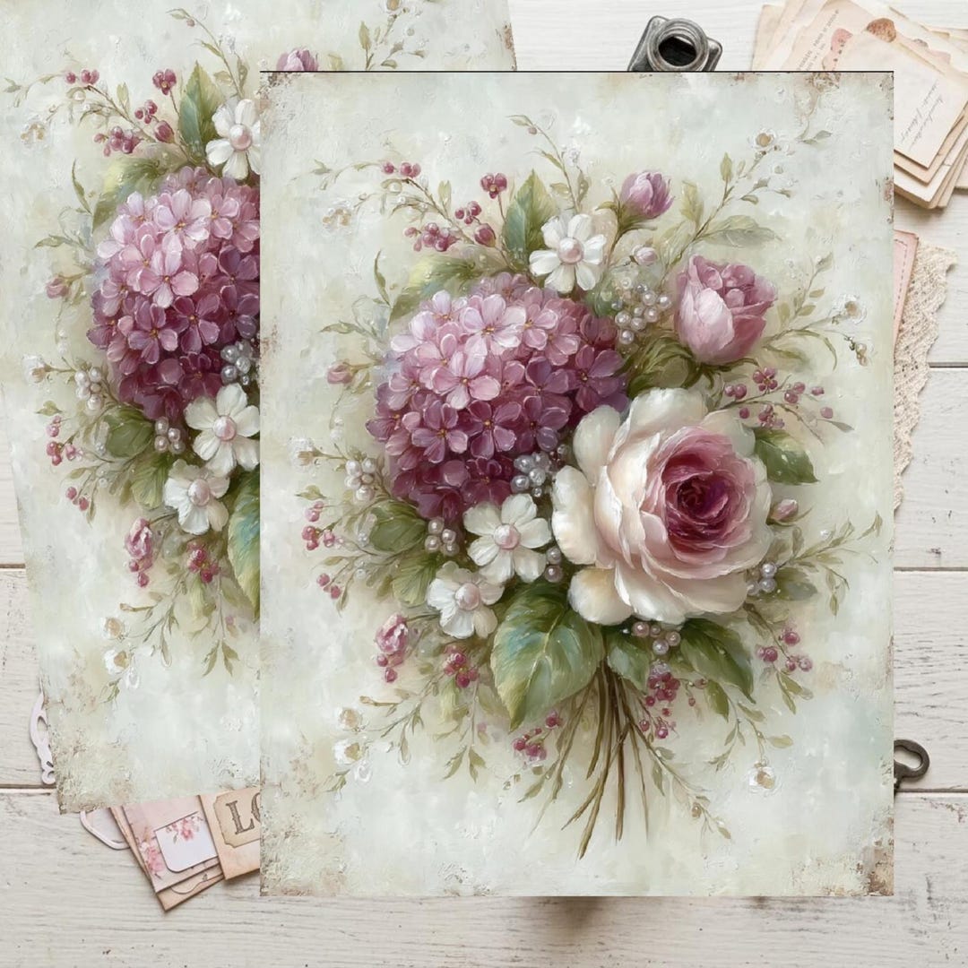 Hydrangea Rice Paper Shabby Chic Roses and Hydrangea Rice Paper for Decoupage A4 Size - Etsy