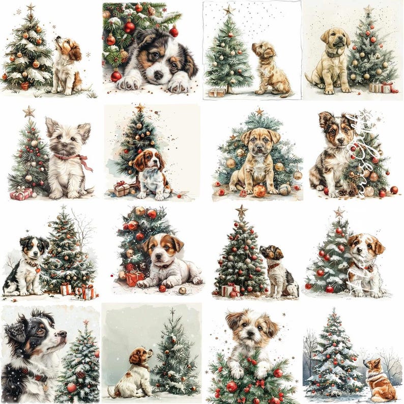 Decoupage Rice Paper, Set of 2 A4 Vintage Christmas Dog & Christmas
