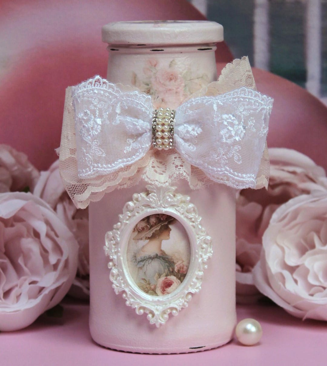 Shabby Chic Blush Pink Perfume Type Bottle "parisian Woman Roses ...