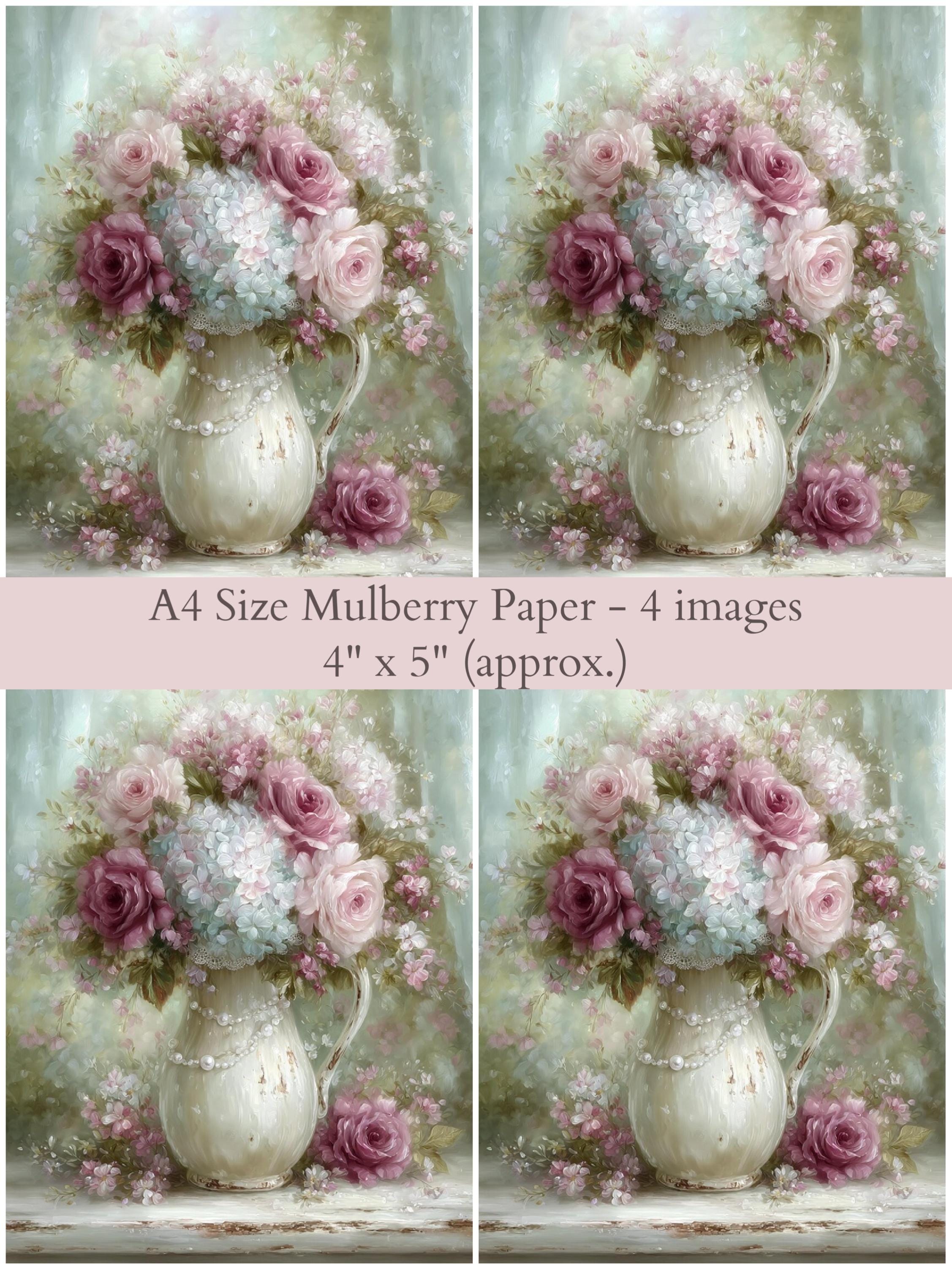 Hydrangea Rice Paper Shabby Chic Pink Roses and Hydrangea Rice Paper for Decoupage A4 Size ...