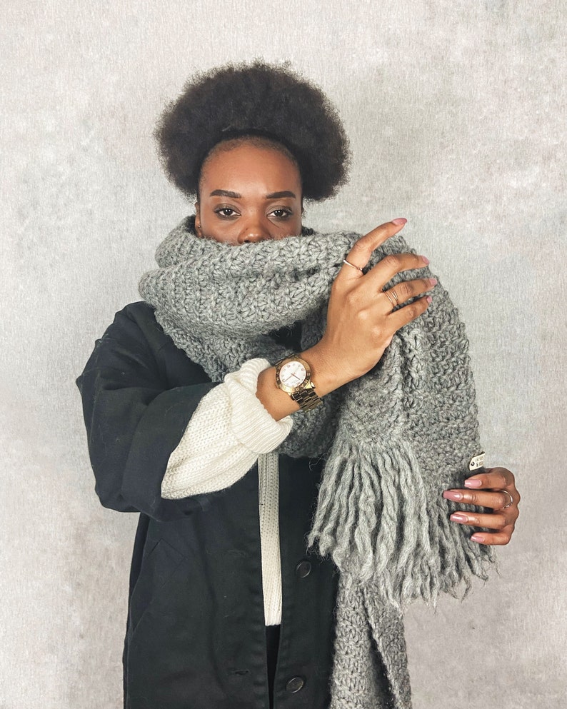 Desiree Scarf, Chunky Knit Scarf, Super Chunky Scarf, Blanket Scarf, Handmade Scarf, Grey Wool Scarf, Unisex Scarf, Oversized Scarf image 1