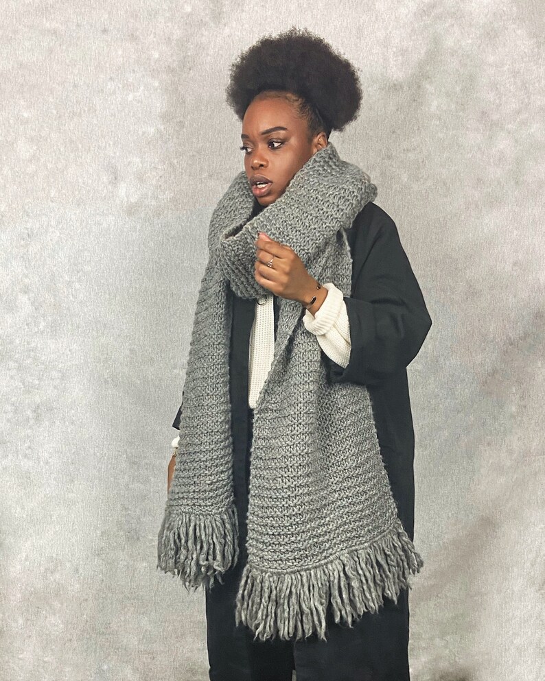 Desiree Scarf, Chunky Knit Scarf, Super Chunky Scarf, Blanket Scarf, Handmade Scarf, Grey Wool Scarf, Unisex Scarf, Oversized Scarf image 5