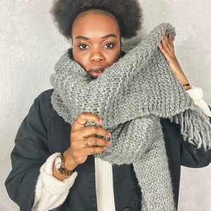 Desiree Scarf, Chunky Knit Scarf, Super Chunky Scarf, Blanket Scarf, Handmade Scarf, Grey Wool Scarf, Unisex Scarf, Oversized Scarf image 4