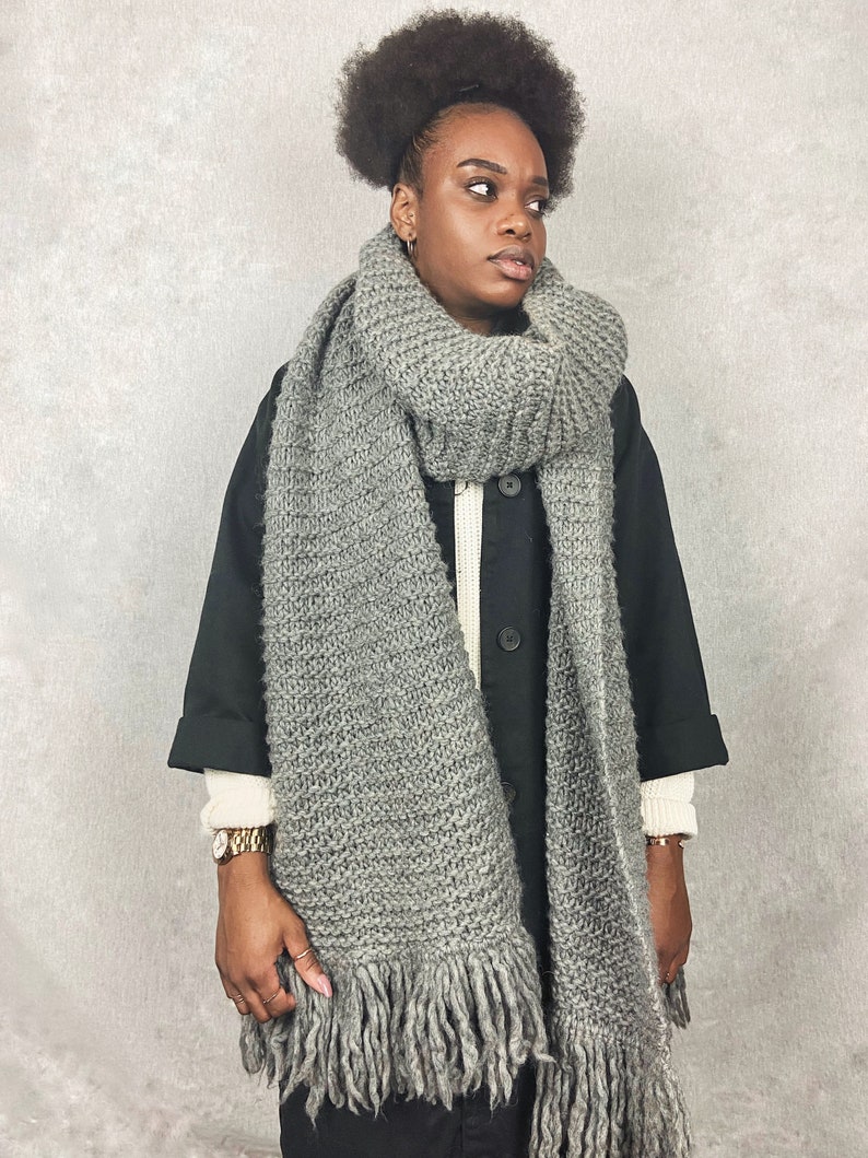 Desiree Scarf, Chunky Knit Scarf, Super Chunky Scarf, Blanket Scarf, Handmade Scarf, Grey Wool Scarf, Unisex Scarf, Oversized Scarf image 3