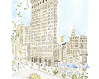 Flatiron Building Art Print, New York Wall Art, NYC Poster, HandPainted Illustration,Travel Gift, NewYork Gift, Housewarming,Manhattan Decor