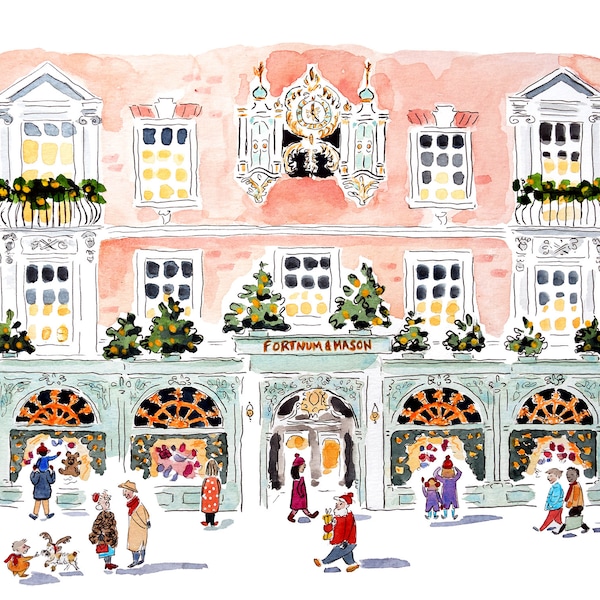 London Print of Fortnum & Mason store handmade illustration | high tea wall art Poster | London England