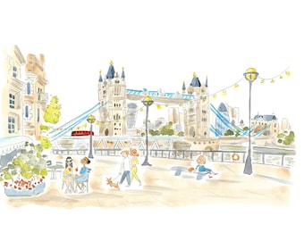 Handmade Tower Bridge London Watercolor Art Print | London Souvenir