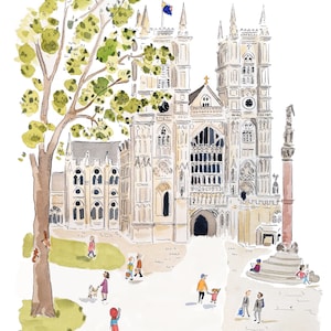 Westminster Abbey illustration | Westminster London England | print | Spring decor