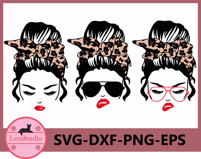 Download 60 % OFF Messy Bun bandana Leopard svg Mom life svg Girl ...