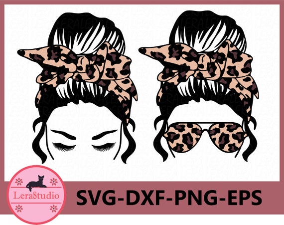 Download 60 % OFF Messy Bun bandana Leopard svg Girl with lashes ...