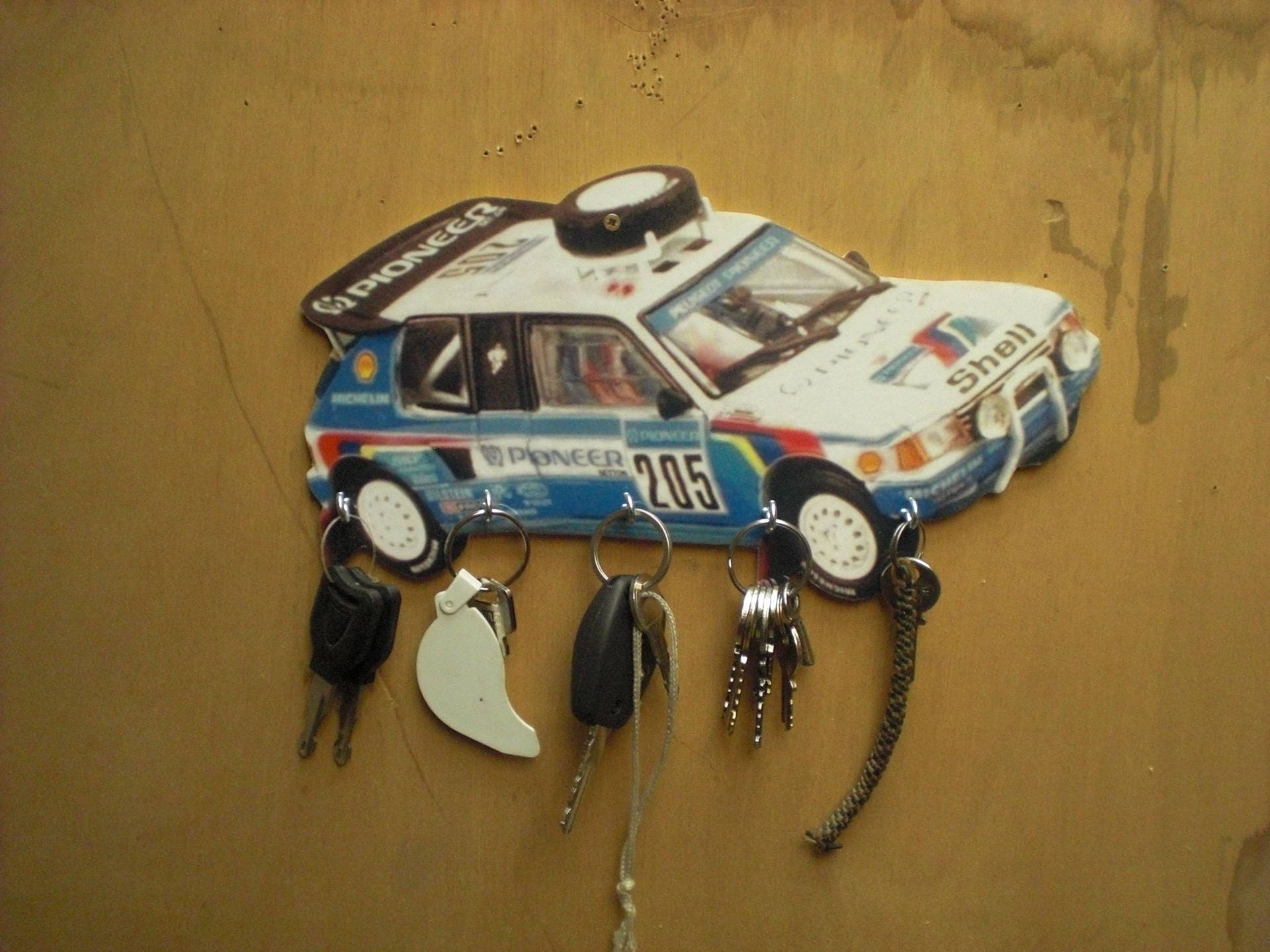 Porte Clés Mural Peugeot 205 Rallye, Accroche Vintage Personnalisé, Portrait Personnalisé, Cadeau Pe
