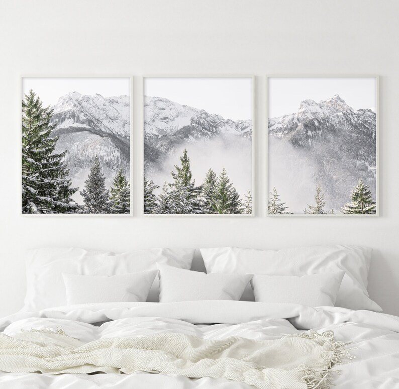 Mountain Wall Art Set of 3 Nordic Mountain Art Set of 3 Etsy UK
