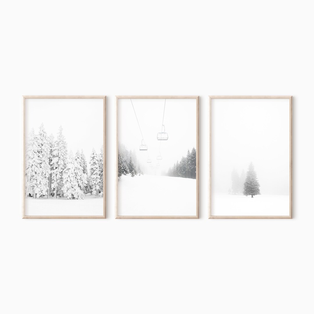 Winter Set of 3 Prints | Minimalist Snowy Printable DOWNLOAD #0579bw - Etsy