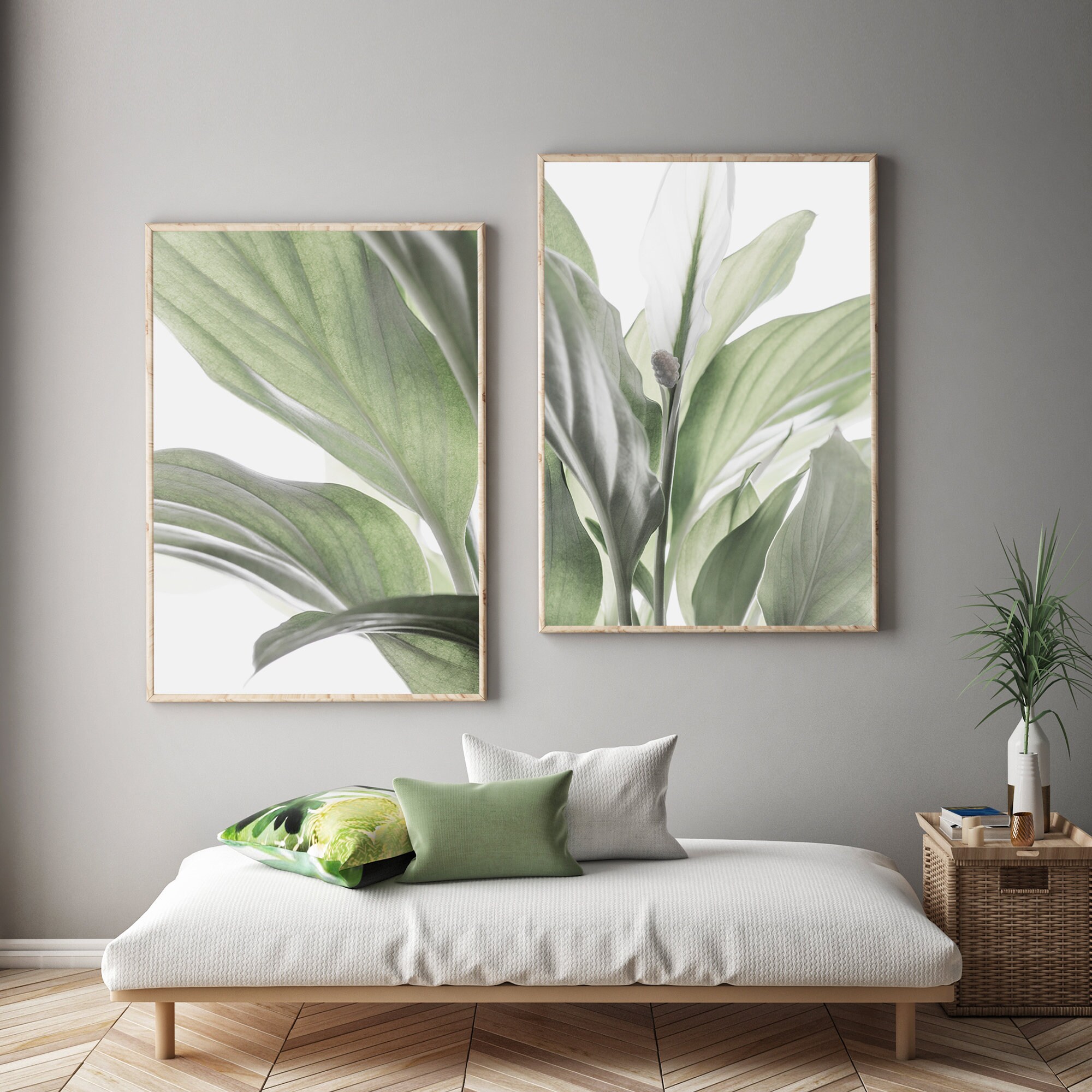 Botanical Print Set | Printable Leaf Set of 2 Art Prints | Instant ...