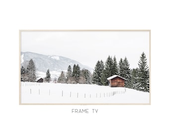 Frame TV Art | Winter Log Cabin Digital Art For TV | Mountain Landscape Smart TV Art 4k Download   #0939