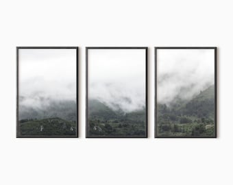 Foggy Mountain Set Of 3 Prints | Moody Landscape Wall Art Prints | Printable Nature Art | Digital Instant DOWNLOAD    #1282