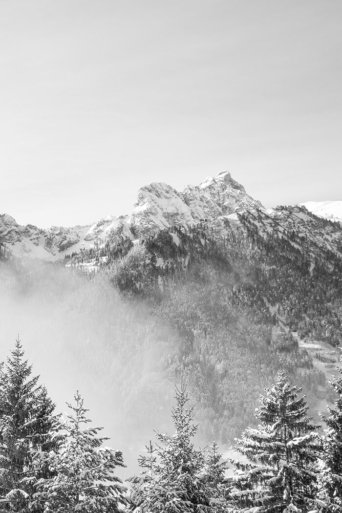 Mountain Forest Print Printable Black and White Nordic Print - Etsy