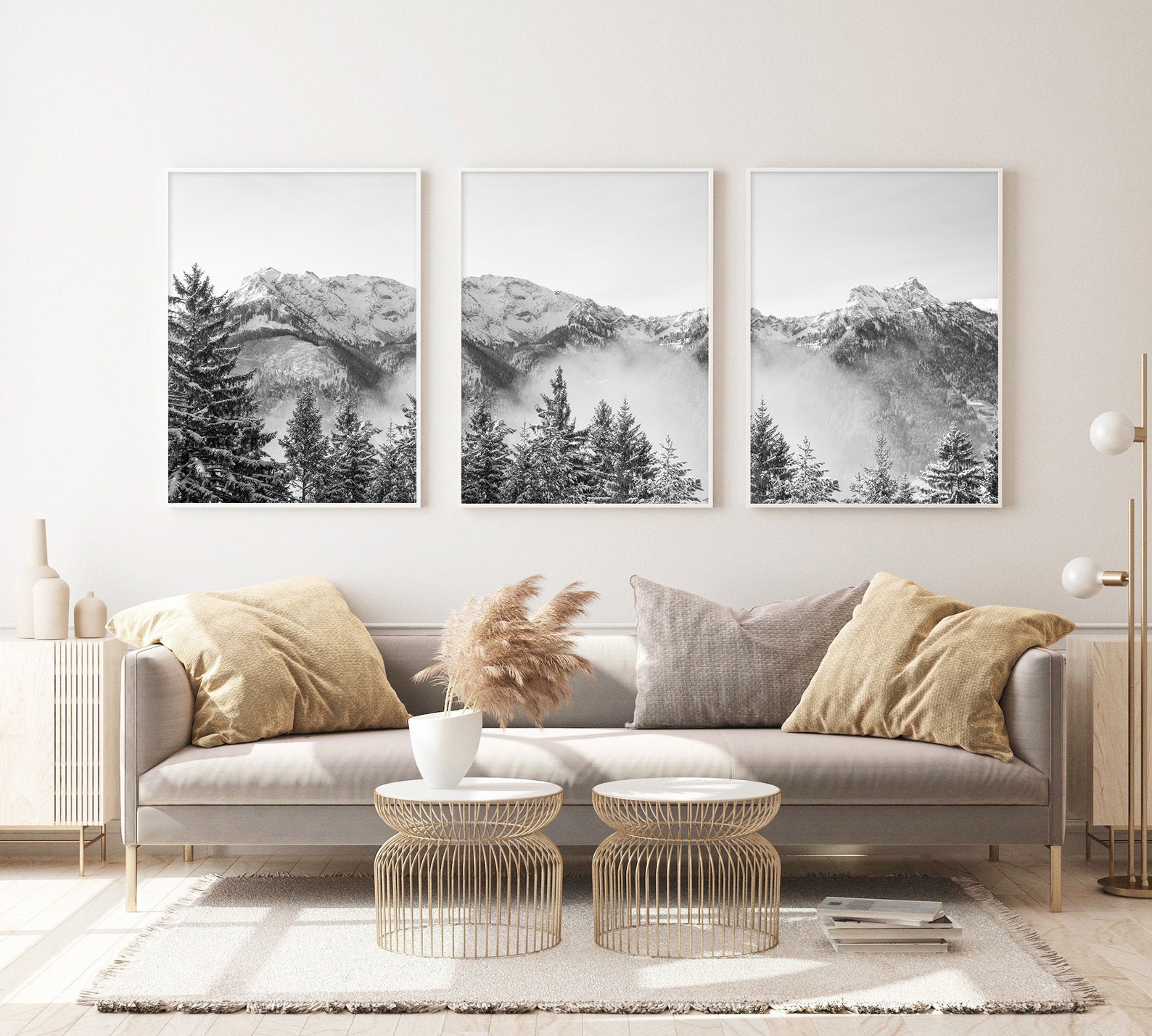 Modern Mountain Art Set of 3 Prints Mountain Poster Art Black Etsy UK