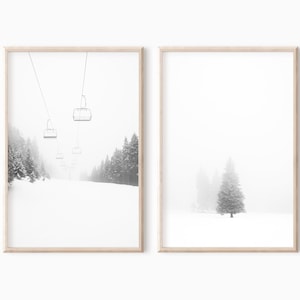Set van 2 ski-prints | Nordic landschap afdrukbare muurkunst | Kerstdecoraties direct downloaden #0545bw