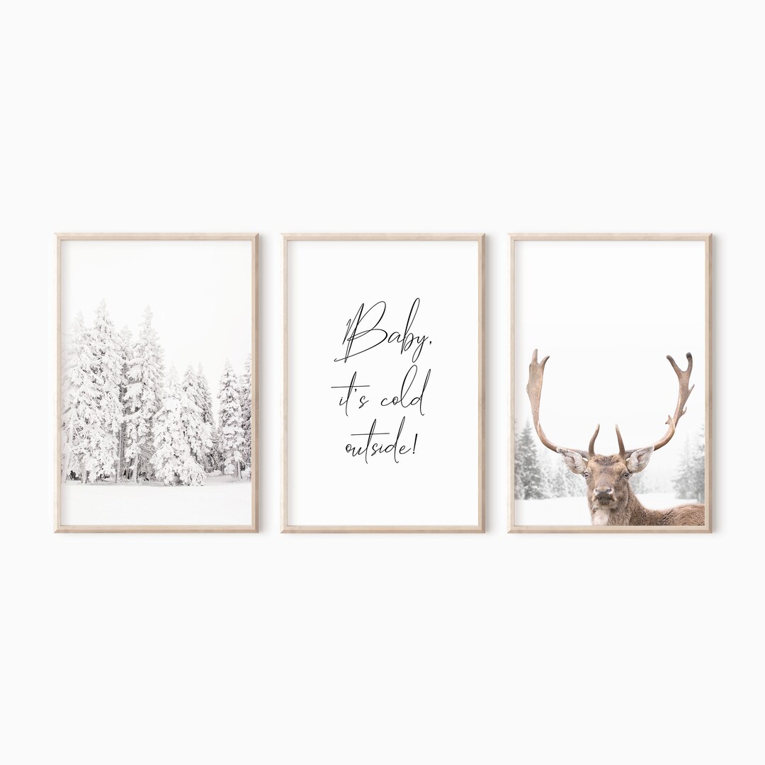 Reindeer in Snow Set of 3 Prints DOWNLOAD | Winter Snowy Forest Wall ...