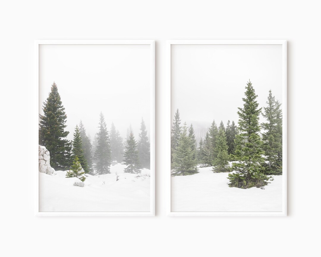 Winter Forest Set of 2 Prints | Snowy Landscape | Printable Winter Art ...