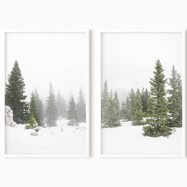 Winter Forest Set Of 2 Prints | Snowy Landscape | Printable Winter Art    #1118