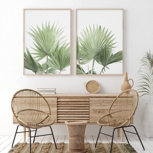 Set of 2 Palm Leaf Prints | Printable Tropical Wall Art | Digital Palm ...