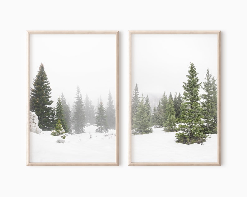 Winter Forest Set of 2 Prints | Snowy Landscape | Printable Winter Art ...