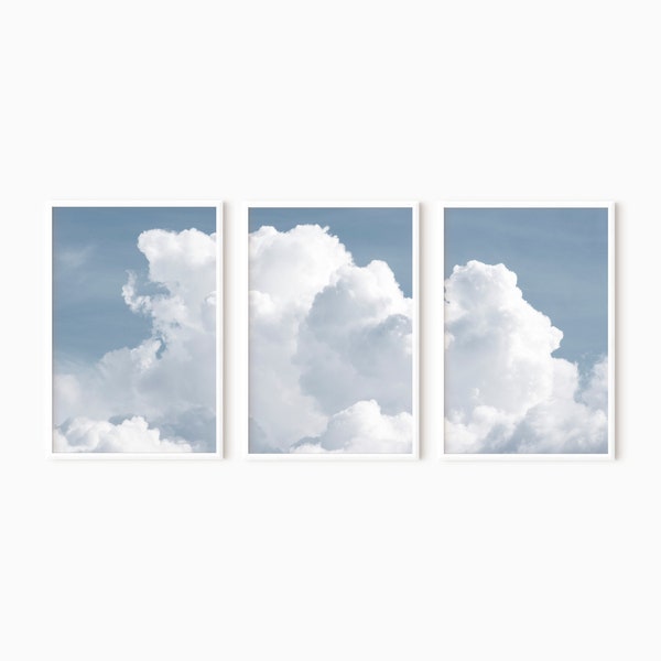 3er Set Wolken Fotoabzüge | Blauer Himmel Poster | Moderne Wandkunst | Naturfotografie #0718