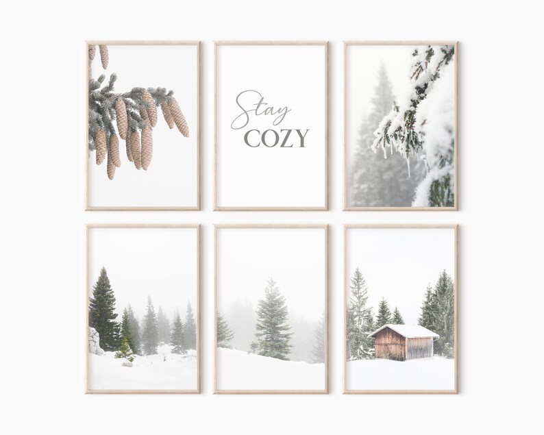 Set of 6 Winter Forest Prints | Rustic Landscape Wall Art | Digital ...