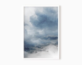 Blauwe wolkenfotografie | Digitale marineblauwe muurkunstprint | Afdrukbaar DOWNLOAD #0383