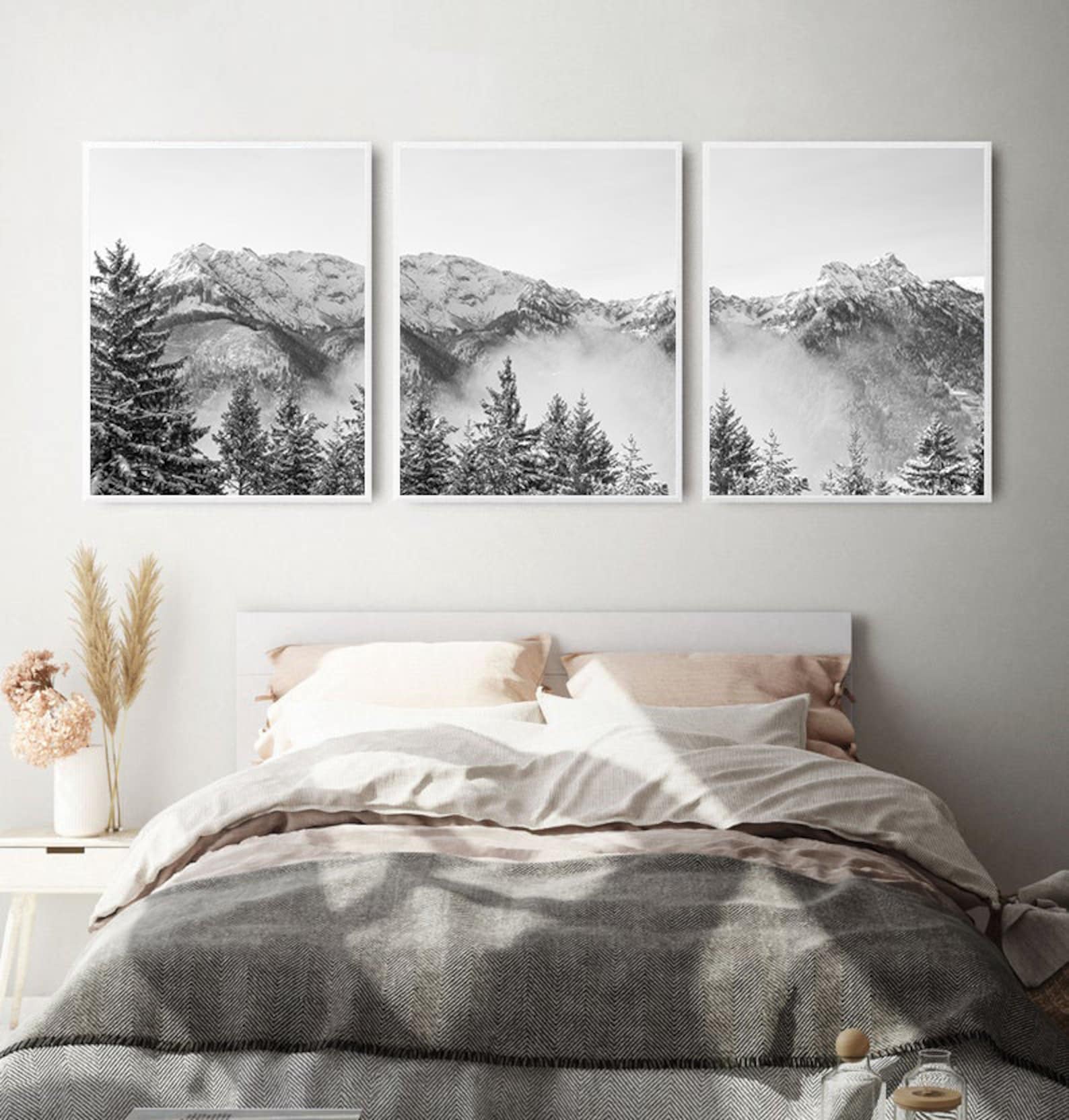 Modern Mountain Art Set of 3 Prints Mountain Poster Art Black Etsy