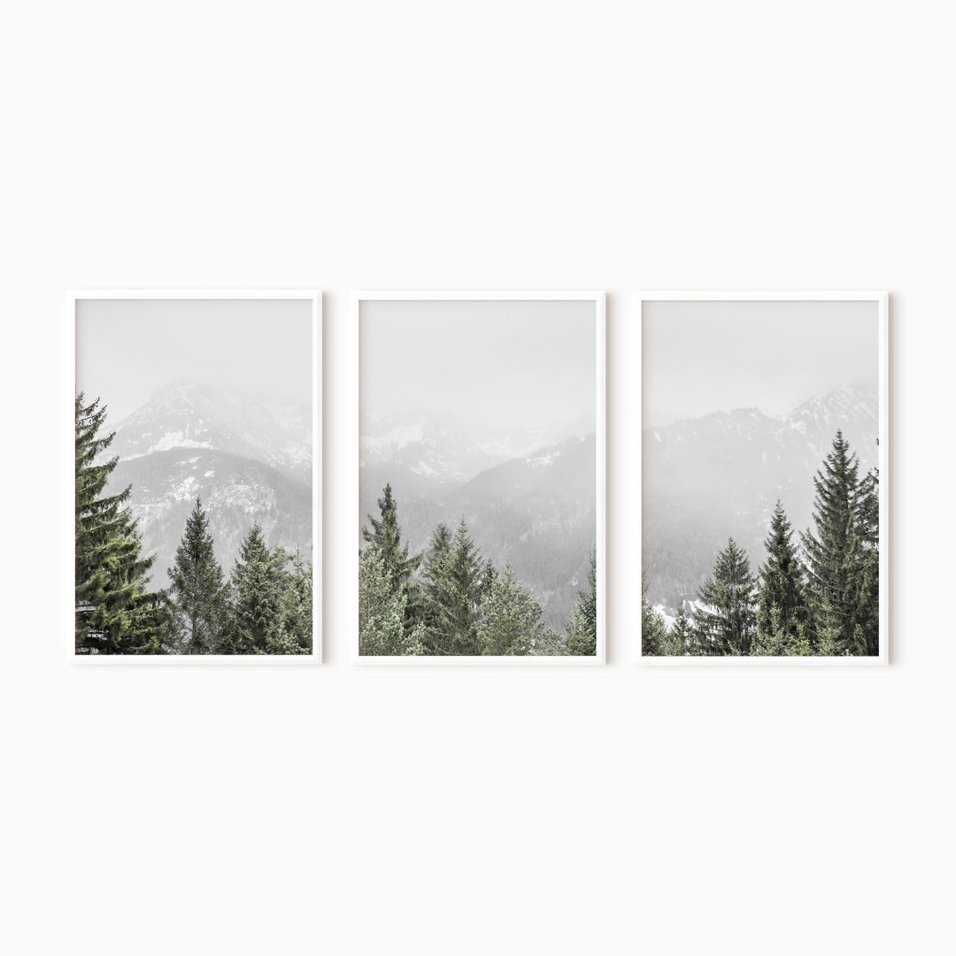 Mountain Print Set of 3 | Foggy Forest Printable Wall Art | Instant ...