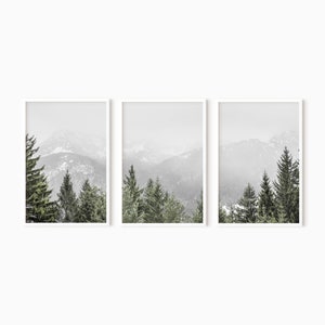 Mountain Print Set Of 3 | Foggy Forest Printable Wall Art | Instant Download    #0650