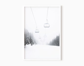 Ski Lift Print | Holiday Wall Decor | Winter Prints | Christmas Prints Downloadable Art | Gift For Skier | Snowy Wall Art   #0953