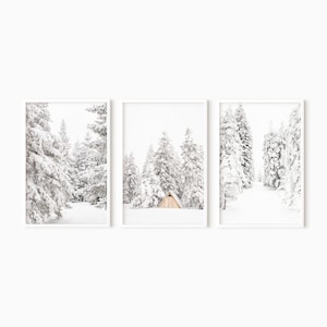 Set Of 3 Christmas Wall Art | Snow Covered Pine Trees | Winter 3 Piece Wall Art | Winter Forest Art | Snowy Forest Print   #1075