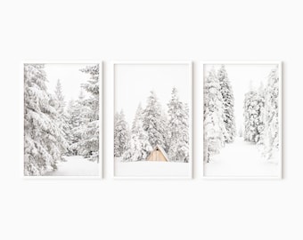 Set Of 3 Christmas Wall Art | Snow Covered Pine Trees | Winter 3 Piece Wall Art | Winter Forest Art | Snowy Forest Print   #1075