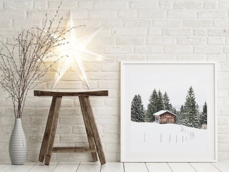 Snowy Cabin in Woods Winter Wall Art Christmas Gift Square Etsy