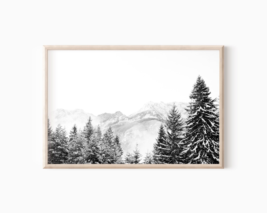 Black and White Mountain Landscape Print | Printable Nordic Art Print ...