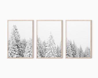 Snowy Pine Trees Set Of 3 Prints | Winter Photography | Nordic Decor | Christmas Wall Art | Winter Print Set  #0401bw