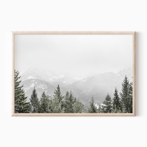 Foggy Mountain Forest Print Forest Photography Printable Nordic Nature Wall Art Horizontal Poster Scandinavian Print   #0617