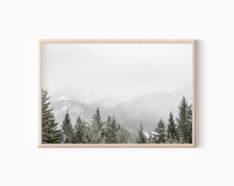 Foggy Mountain Forest Print Forest Photography Printable Nordic Nature Wall Art Horizontal Poster Scandinavian Print   #0617