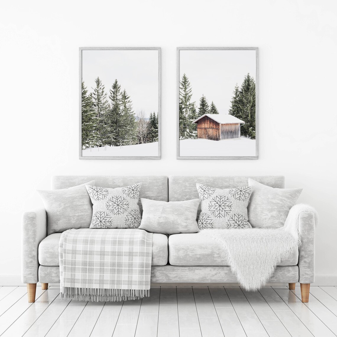 Set of 2 Snowy Winter Cabin Print | Forest Printable DOWNLOAD #0954 - Etsy