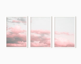 Set Of 3 Pink Prints | Printable Pastel Cloud Photography DOWNLOAD    #0723