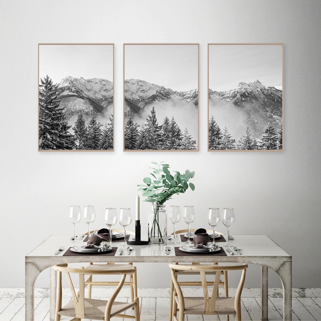 Modern Mountain Art Set of 3 Prints Mountain Poster Art Black Etsy