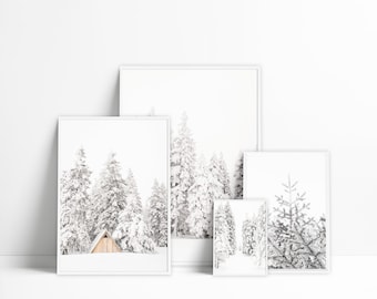 Winter Wand Kunst 4er-Set Poster | Winter Fotografie | Weihnachtsdruck | Modernes Bauernhaus rustikale Dekor | Sofort-Download #0952
