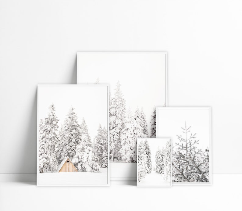 Winter Wall Art Set Of 4 Prints Winter Photography Christmas Print Modern Farmhouse Rustic Decor Instant Download 0952 image 1