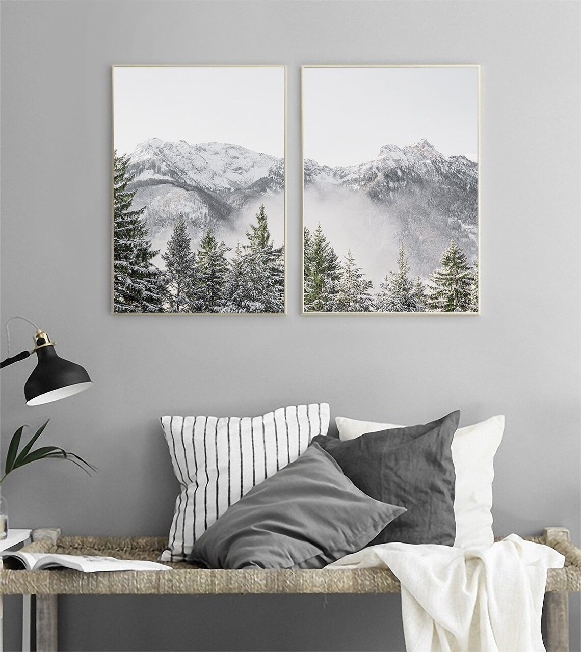 Mountain Print Set of 2 | Snowy Mountain Wall Art | Printable Mountain ...