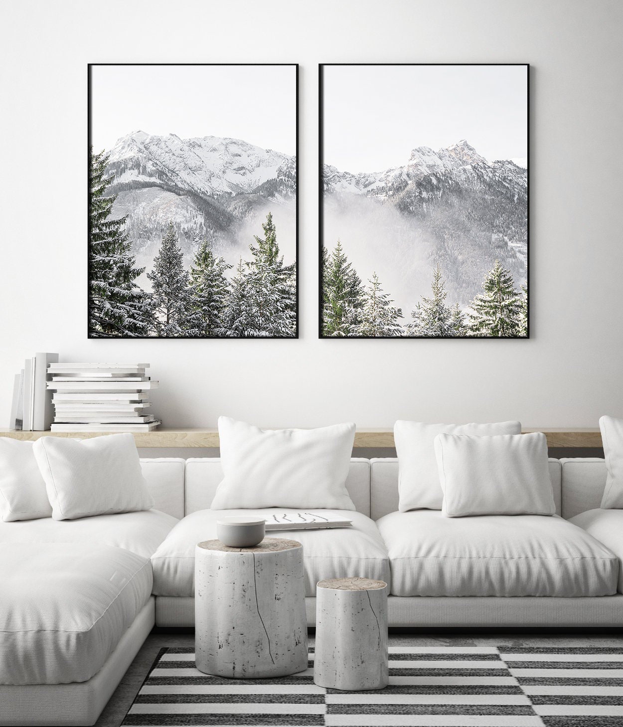Mountain Print Set of 2 | Snowy Mountain Wall Art | Printable Mountain ...